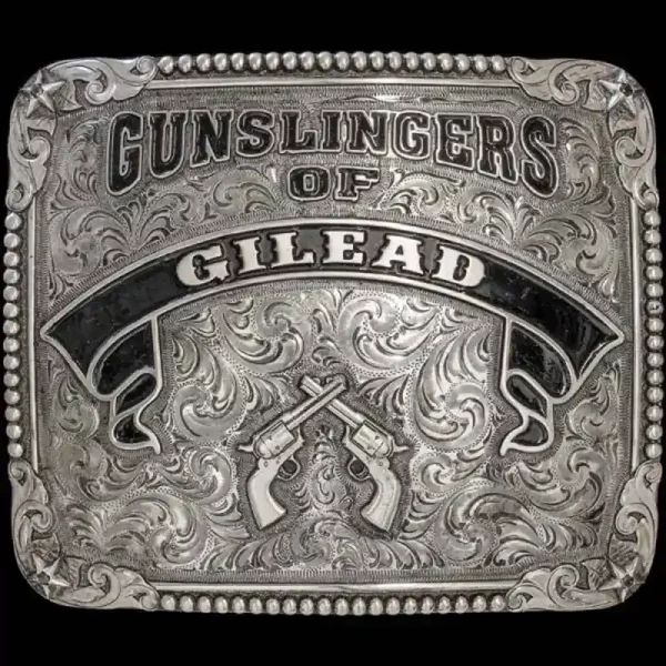 A different take on our best-selling Stillwater Belt Buckle! The Gilead Belt Buckle is design is a more sober version with a full antiqued German Silver display and high contrast black enamel. Personalize this special design today!